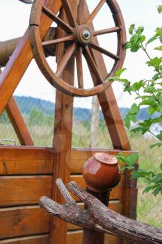 Old style wooden well. Ukraine