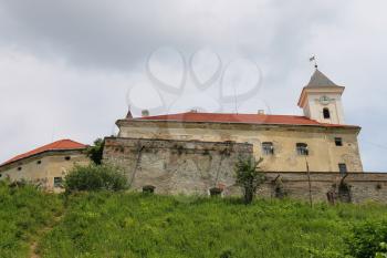 View of the Palanok Castle on the hill. Mukachevo, Ukraine