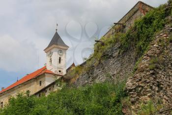 View of the Palanok Castle on the hill. Mukachevo, Ukraine