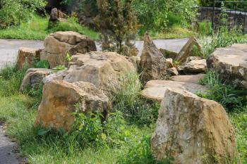 Decorative big stones in city park