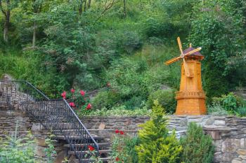 Decorative wooden mill in city park