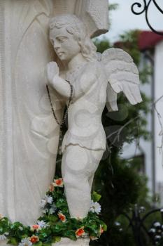 Figure of angel, part of Statue of Virgin Mary, Mother of God in Schodnica, Ukraine
