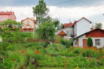 Picturesque cottages on slope of Carpathians, Ukraine
