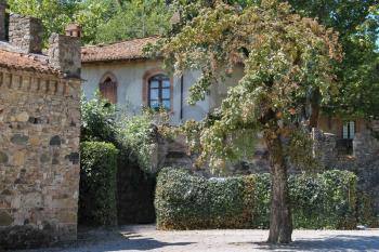 Courtyard of ancient castle in Grazzano Visconti, Italy