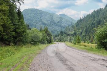 Country road between small settlements in the Carpathians, Ukraine