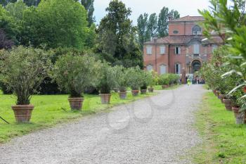 Villa Sorra, Italy - August 10, 2017: Tourists in baroque palace and park of Villa Sorra. Castelfranco Emilia, Modena, Italy