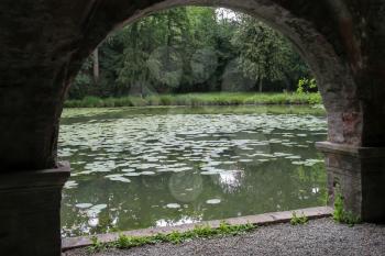 Beautiful park and lake of Villa Sorra. Castelfranco Emilia, Modena, Italy