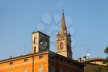 Church Tower in historic city center of Vignola, Italy