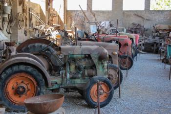 Grazzano Visconti, Italy - August 07, 2016: Exhibition of old agricultural machinery and equipment
