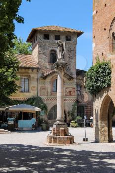 Grazzano Visconti, Italy - August 07, 2016: Old statue of angel in the courtyard of ancient castle