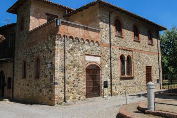 Grazzano Visconti, Italy - August 07, 2016: Old building in ancient town