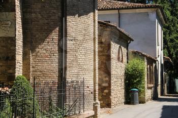 Narrow street of ancient Grazzano Visconti, Italy