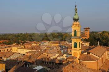 Historic center of Spilamberto, Italy. Top view from fortress