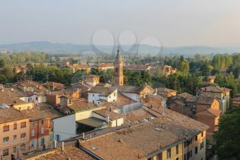 Historic center of Spilamberto, Italy. Top view from fortress
