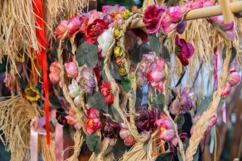 Spilamberto, Italy- October 02, 2016: Multicolored flower wreaths in vintage style