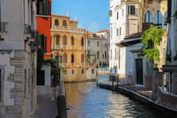 Famous water streets of historic center of Venice, Italy