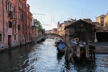 Famous water streets of historic center of Venice, Italy