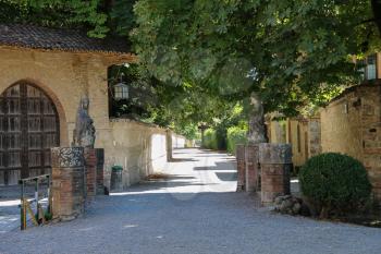 Courtyard of ancient castle in Grazzano Visconti, Italy