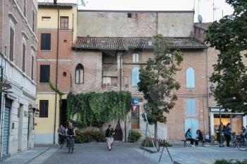 Spilamberto, Italy- October 02, 2016: People in historic centre of Spilamberto