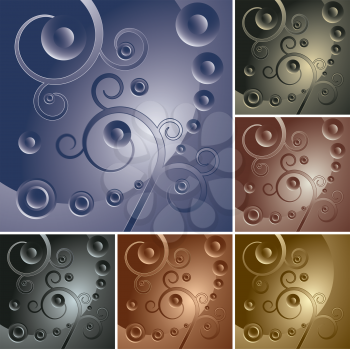 Royalty Free Clipart Image of a Set of Abstract Curly Backgrounds 