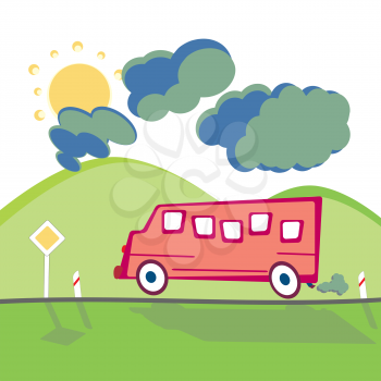 Royalty Free Clipart Image of a Buss on the Road