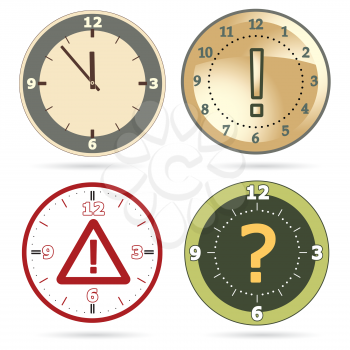 Royalty Free Clipart Image of a Clock Set with Question, Exclamation Marks and Warning Sign and with Clock Hands