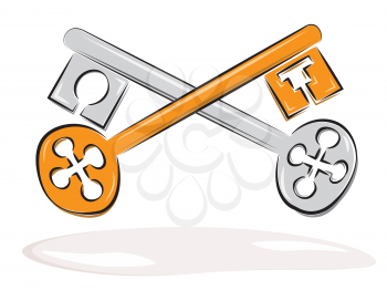 Royalty Free Clipart Image of a Crossed Golden and Silver Keys