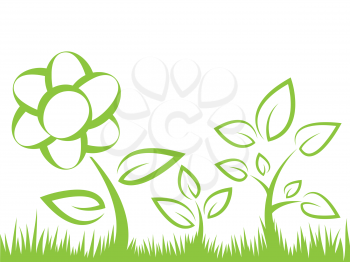 Royalty Free Clipart Image of a Flower, Grass and Leaves Background