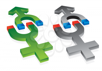 Royalty Free Clipart Image of a Gravitation of Male and Female Symbols