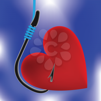 Royalty Free Clipart Image of a Heart on Fishing Hook 