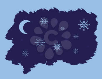 Royalty Free Clipart Image of a Night Moon and Snowflakes 