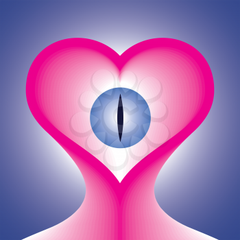 Royalty Free Clipart Image of a Pink Heart with Eye Over Blue Background