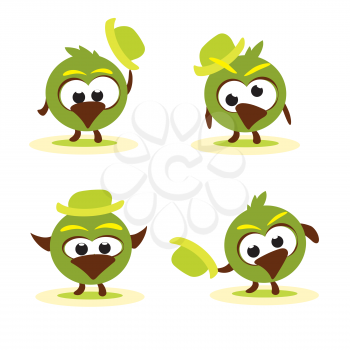 Royalty Free Clipart Image of a Set of Funny Cartoon Birds with Hat
