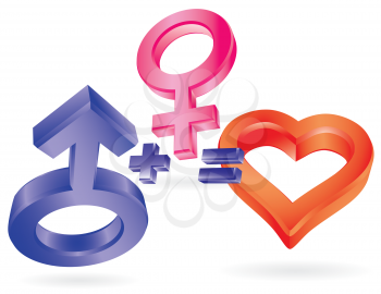 Royalty Free Clipart Image of a She Plus He Equal Love