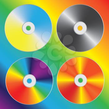 Compact discs set with optical spectrum diffraction effect. Vector illustration.