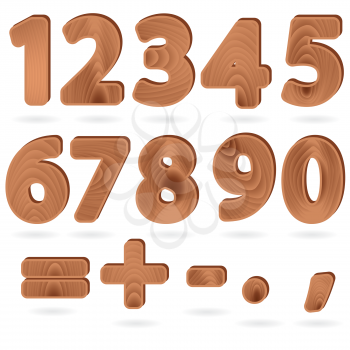 Set of digits and punctuation signs in wood grain textured style