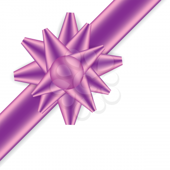 Festive Purple Corner Bow and Ribbon isolated on white vector illustration.