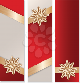 Golden Bow and Ribbon with Red Background Banner Set.