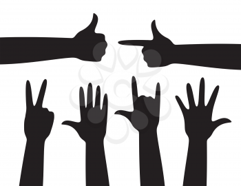 Different hand signs isolated on white background
