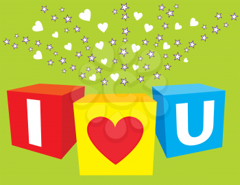 cubes with inscription i love you with sparkling stars and hearts