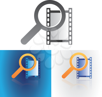 Film frame with magnifier glass symbol as web search media metaphor vector illustration.