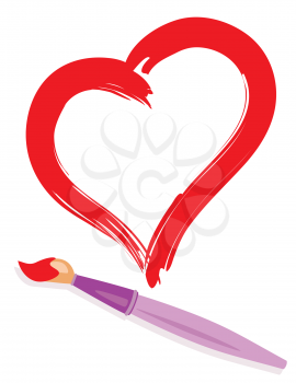 Paintbrush and drew red heart. Abstract love concept illustration. 