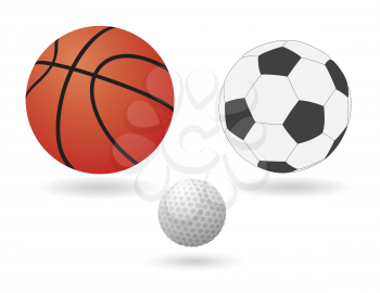 Football (soccer), basketball and golf balls. EPS vector file.