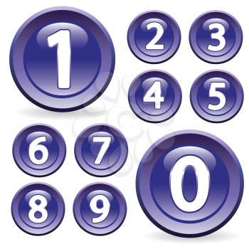 Set of digits in glossy style. Buttons for Web design. 
