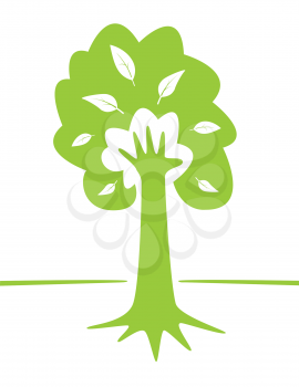 Hand and tree as green environment conceptual design. Vector EPS illustration. 