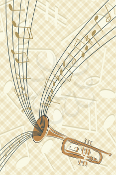 Musical instrument Trumpet with musics flowing, vector illustration.