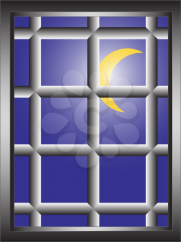 abstract window with bars and shining moon - vector image