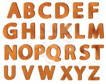 wood grain textured alphabet isolated on white