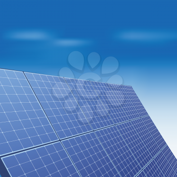 Solar panel against blue sky green energy concept vector illustration.