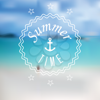 Summertime label with blurred summer sea beach background. Mesh vector illustration.